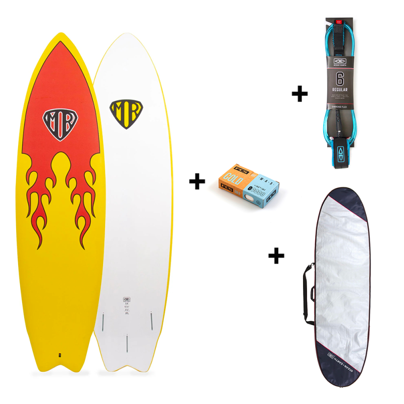 Pack surf mousse 6'8 Ocean Earth MR EPOXY SOFT SUPER TWIN flamme