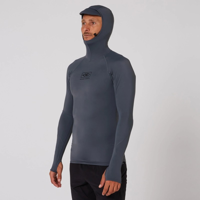 Lycra Cagoule Ocean Earth Men’s Tropic Hooded L/S Rashie Charcoal – Protection Anti-UV et Confort